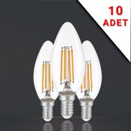 Apliqa 10 Adet Led Filamanli E14 Rustik 6 Watt 3000k Gün Işığı C35 Ampul