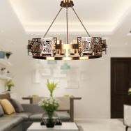Apliqa 4061-12Y-FR Braxton 12'li Yuvarlak Lak Eskitme Metal Desenli Oturma Odası, Salon Avize