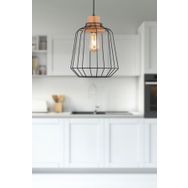 Apliqa 4070-02-BL-AH Denis Tekli Siyah Telli Silindir Model Ahşap Duylu Modern Sarkıt Avize