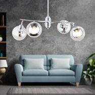 Apliqa 4102-04-CH-01 Abbey 4'lü Krom Rengi Krom Camlı Yuvarlak Modern Oturma Odası Salon Avize