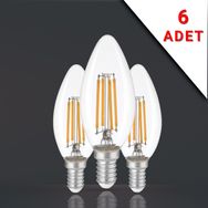 Apliqa 6 Adet Led Filamanli E14 Rustik 6 Watt 3000k Gün Işığı C35