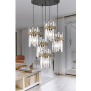 Apliqa Apatit 5'li Yuvarlak Siyah Eskitme Kristal Taşlı Modern Koridor Yatak Odası Salon Kristalli Avize