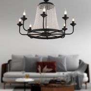 Apliqa Carnation 8'li Siyah Kristalli Taşlı Modern Tasarım Kristal Salon Avize