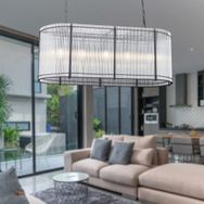 Apliqa Coswell 5'li Sıralı Siyah Yemek Masası Üstü Kristalli Taşlı Modern Tasarım Kristal Salon Avize
