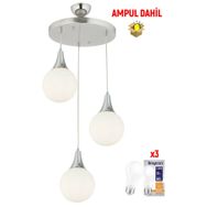 Apliqa Damla 3'lü Yuvarlak Krom Avize