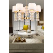 Apliqa Darell 6'lı Beyaz Şapkalı Gold Kristalli Taşlı Modern Tasarım Kristal Salon Avize