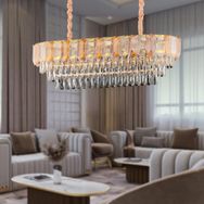 Apliqa İclal Dikdörtgen Gold Kristalli Taşlı Modern Tasarım Kristal Salon Avize