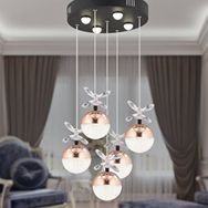Apliqa Lokken 5'li Yuvarlak 42 Watt Bakır Kristal Ledli Modern Oturma Odası Salon Sarkıt Avize