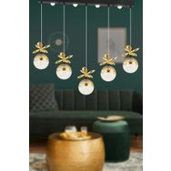 Apliqa Lokken 5'li Yuvarlak 42 Watt Gold Kristal Ledli Modern Oturma Odası Salon Sarkıt Avize