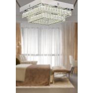 Apliqa Modina 2 Katlı Krom Ledli 3 Renkli 70 Watt Kristalli Taşlı Modern Tasarım Led Kristal Salon Avize