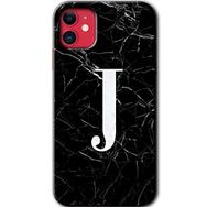 Apple iPhone 11 Siyah Mermer Desenli J Harfi Baskılı Uyumlu Silikon Kılıf