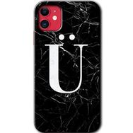 Apple iPhone 11 Siyah Mermer Desenli Ü Harfi Baskılı Uyumlu Silikon Kılıf