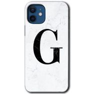 Apple iPhone 12 Beyaz Mermer Desenli G Harfi Baskılı Uyumlu Silikon Kılıf