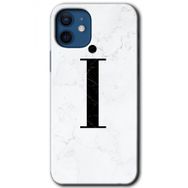 Apple iPhone 12 Beyaz Mermer Desenli I Harfi Baskılı Uyumlu Silikon Kılıf