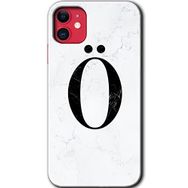 Apple iPhone 12 Beyaz Mermer Desenli Ö Harfi Baskılı Uyumlu Silikon Kılıf