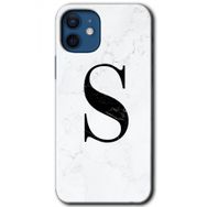 Apple iPhone 12 Beyaz Mermer Desenli Ş Harfi Baskılı Uyumlu Silikon Kılıf