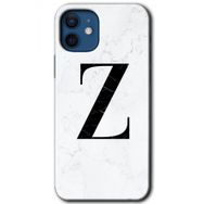 Apple iPhone 12 Beyaz Mermer Desenli Z Harfi Baskılı Uyumlu Silikon Kılıf