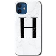 Apple iPhone 12 Mini Beyaz Mermer Desenli H Harfi Baskılı Uyumlu Silikon Kılıf