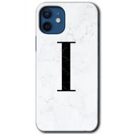 Apple iPhone 12 Mini Beyaz Mermer Desenli İ Harfi Baskılı Uyumlu Silikon Kılıf