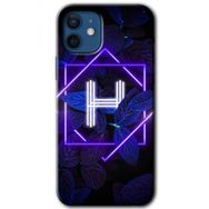 Apple iPhone 12 Mini Dark Neon Yaprak H Harfi Baskılı Uyumlu Silikon Kılıf