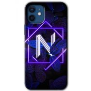 Apple iPhone 12 Mini Dark Neon Yaprak N Harfi Baskılı Uyumlu Silikon Kılıf