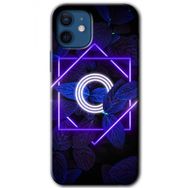 Apple iPhone 12 Mini Dark Neon Yaprak O Harfi Baskılı Uyumlu Silikon Kılıf
