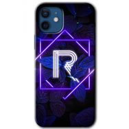 Apple iPhone 12 Mini Dark Neon Yaprak R Harfi Baskılı Uyumlu Silikon Kılıf