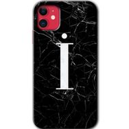 Apple iPhone 12 Mini Siyah Mermer Desenli I Harfi Baskılı Uyumlu Silikon Kılıf