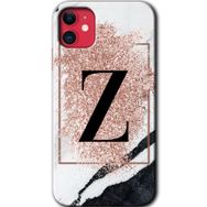 Apple iPhone 12 Pembe Mermer Desenli Z Harfi Baskılı Uyumlu Silikon Kılıf
