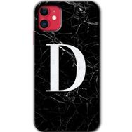 Apple iPhone 12 Siyah Mermer Desenli D Harfi Baskılı Uyumlu Silikon Kılıf