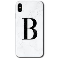 Apple iPhone X Beyaz Mermer Desenli B Harfi Baskılı Uyumlu Silikon Kılıf