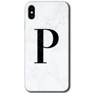 Apple iPhone X Beyaz Mermer Desenli P Harfi Baskılı Uyumlu Silikon Kılıf