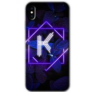 Apple iPhone X Dark Neon Yaprak K Harfi Baskılı Uyumlu Silikon Kılıf