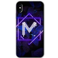 Apple iPhone X Dark Neon Yaprak M Harfi Baskılı Uyumlu Silikon Kılıf