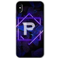 Apple iPhone X Dark Neon Yaprak P Harfi Baskılı Uyumlu Silikon Kılıf