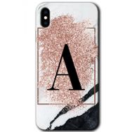 Apple iPhone X Pembe Mermer Desenli A Harfi Baskılı Uyumlu Silikon Kılıf