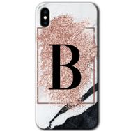 Apple iPhone X Pembe Mermer Desenli B Harfi Baskılı Uyumlu Silikon Kılıf