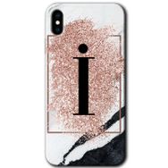 Apple iPhone X Pembe Mermer Desenli Ç Harfi Baskılı Uyumlu Silikon Kılıf