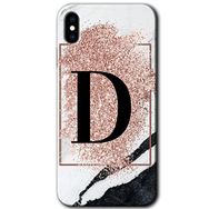 Apple iPhone X Pembe Mermer Desenli D Harfi Baskılı Uyumlu Silikon Kılıf