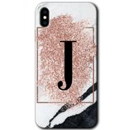 Apple iPhone X Pembe Mermer Desenli J Harfi Baskılı Uyumlu Silikon Kılıf