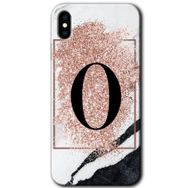 Apple iPhone X Pembe Mermer Desenli O Harfi Baskılı Uyumlu Silikon Kılıf