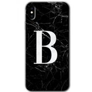 Apple iPhone X Siyah Mermer Desenli B Harfi Baskılı Uyumlu Silikon Kılıf