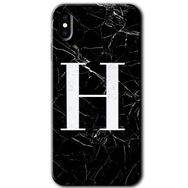 Apple iPhone X Siyah Mermer Desenli H Harfi Baskılı Uyumlu Silikon Kılıf