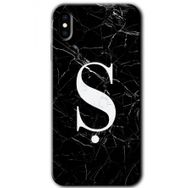 Apple iPhone X Siyah Mermer Desenli Ş Harfi Baskılı Uyumlu Silikon Kılıf
