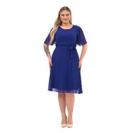 Apsen Textile 4257-110 Bisiklet Yaka Volan Detaylı Saks Kadın Midi Şifon Elbise