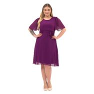Apsen Textile 4337-110 Bisiklet Yaka Volan Detaylı Mor Kadın Midi Şifon Elbise