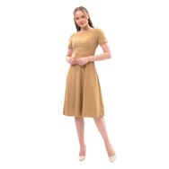 Apsen Textile 4442-110 Bisiklet Yaka Midi Camel Kadın Krep Elbise