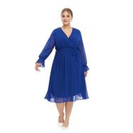 Apsen Textile 4450-110 Kruvaze Yaka Kuşaklı Uzun Kol Saks Kadın Midi Şifon Elbise