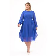 Apsen Textile 4466-120 Bisiklet Yaka Uzun Kol Detaylı İndigo Kadın Midi Şifon Elbise