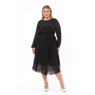 Apsen Textile 4466-120 Bisiklet Yaka Uzun Kol Detaylı Siyah Kadın Midi Şifon Elbise